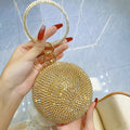 Rhinestone Ball Ring Handle Evening Bag - Gold