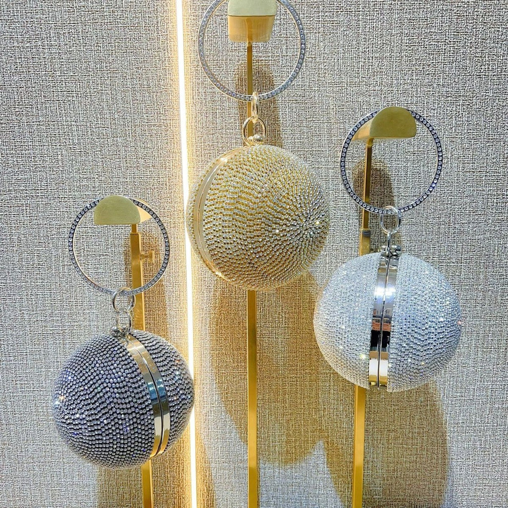 Rhinestone Ball Ring Handle Evening Bag