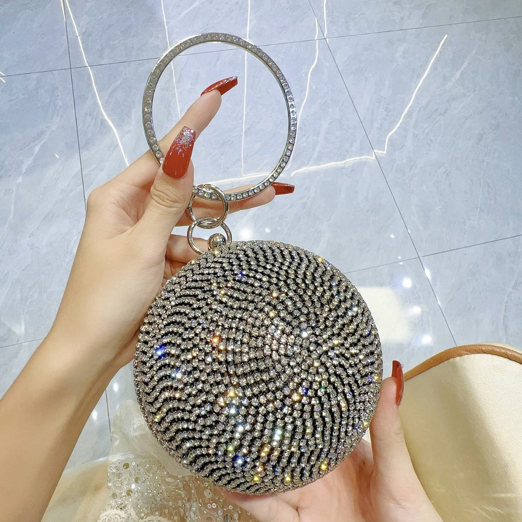 Rhinestone Ball Ring Handle Evening Bag