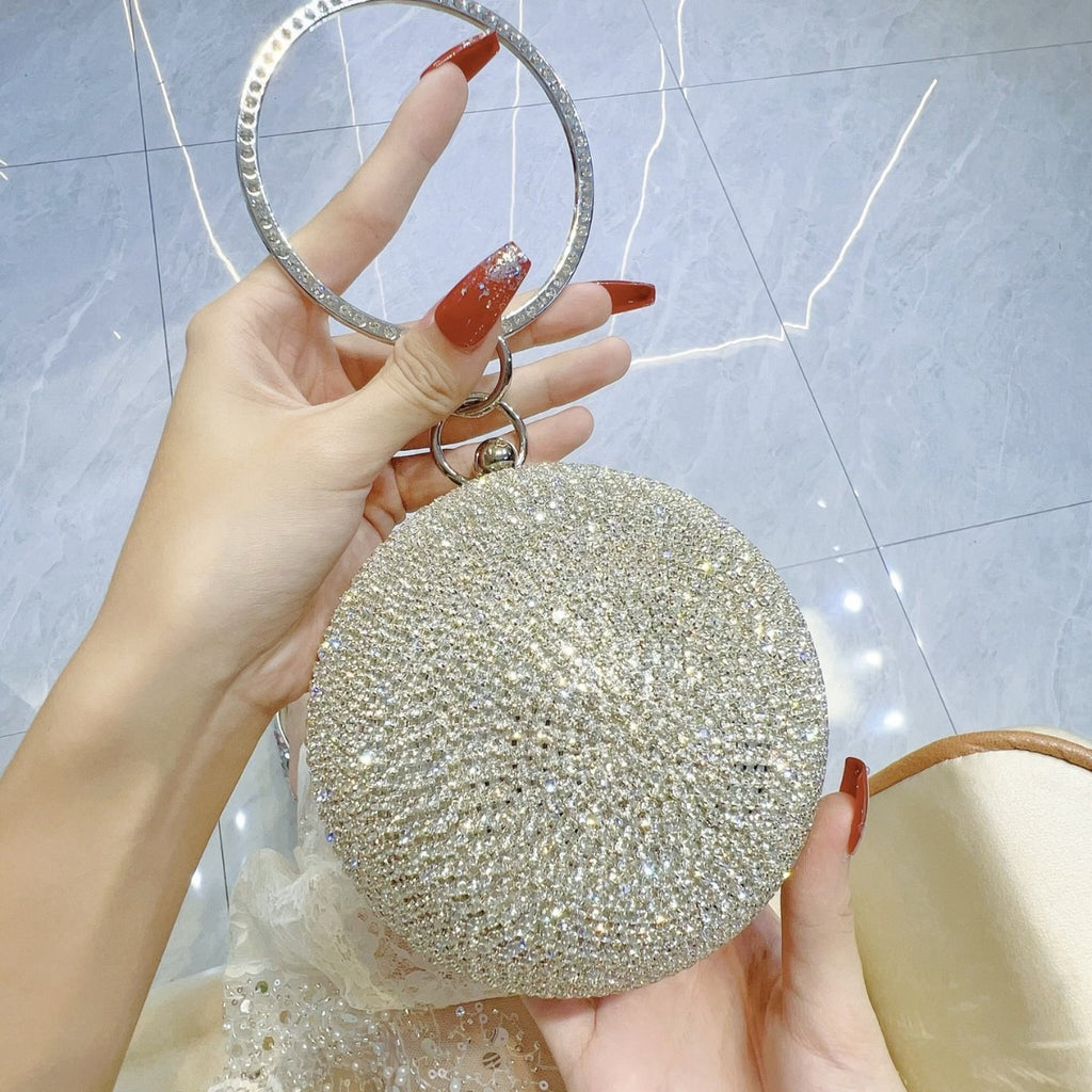 Rhinestone Ball Ring Handle Evening Bag
