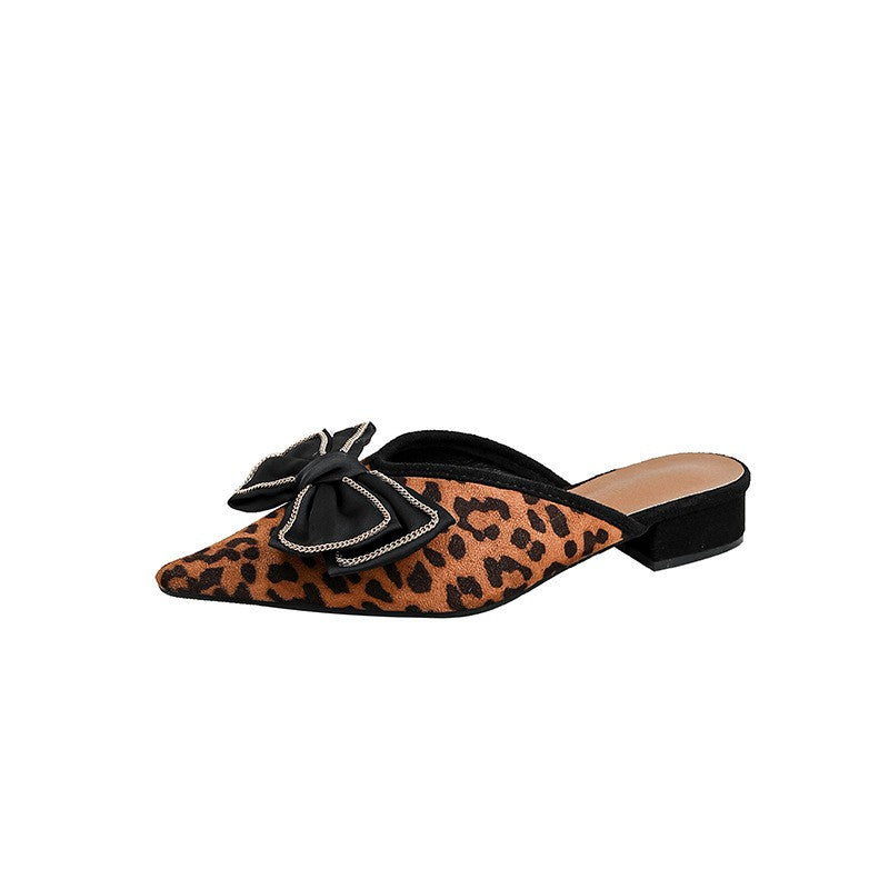 Bow Pointed Toe Block Heel Mules