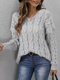 Hooded Cable Knit V Neck Oversized Sweater - Grey