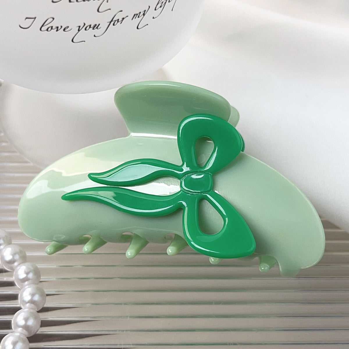 Glossy Oversized Ribbon Hair Claw Clip - Green