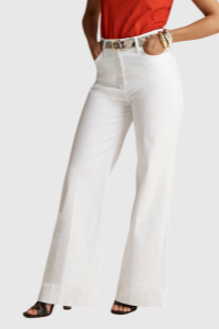 Longline Flat Front Wide Leg Jeans - White - 1