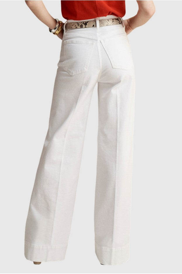Longline Flat Front Wide Leg Jeans - White - 2
