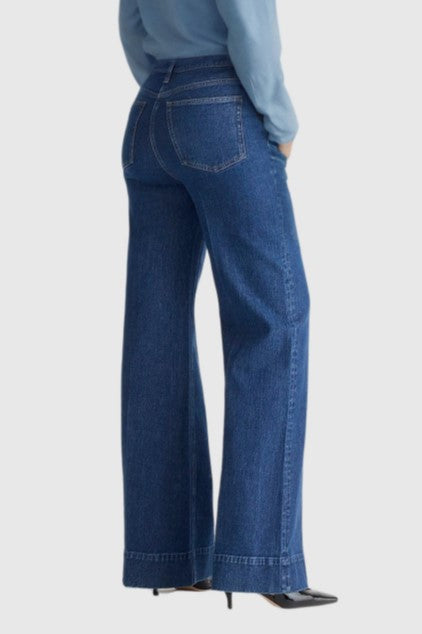 Longline Flat Front Wide Leg Jeans - indigo - 1