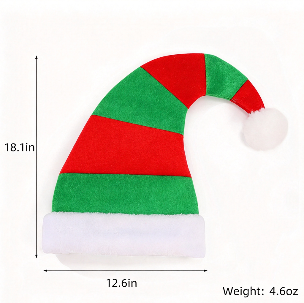 Color Block Santa Beanie with Curled Pom Pom Tip - RGreen - 1