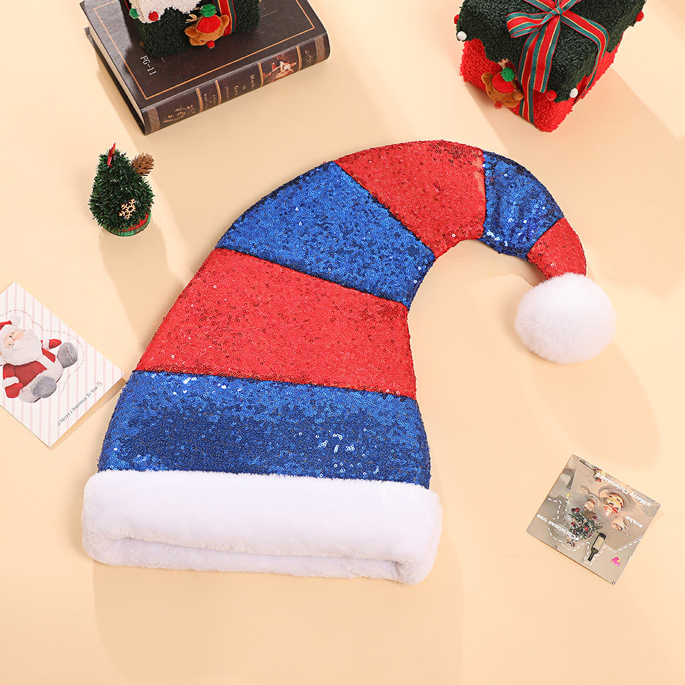 Color Block Santa Beanie with Curled Pom Pom Tip - RedBlue