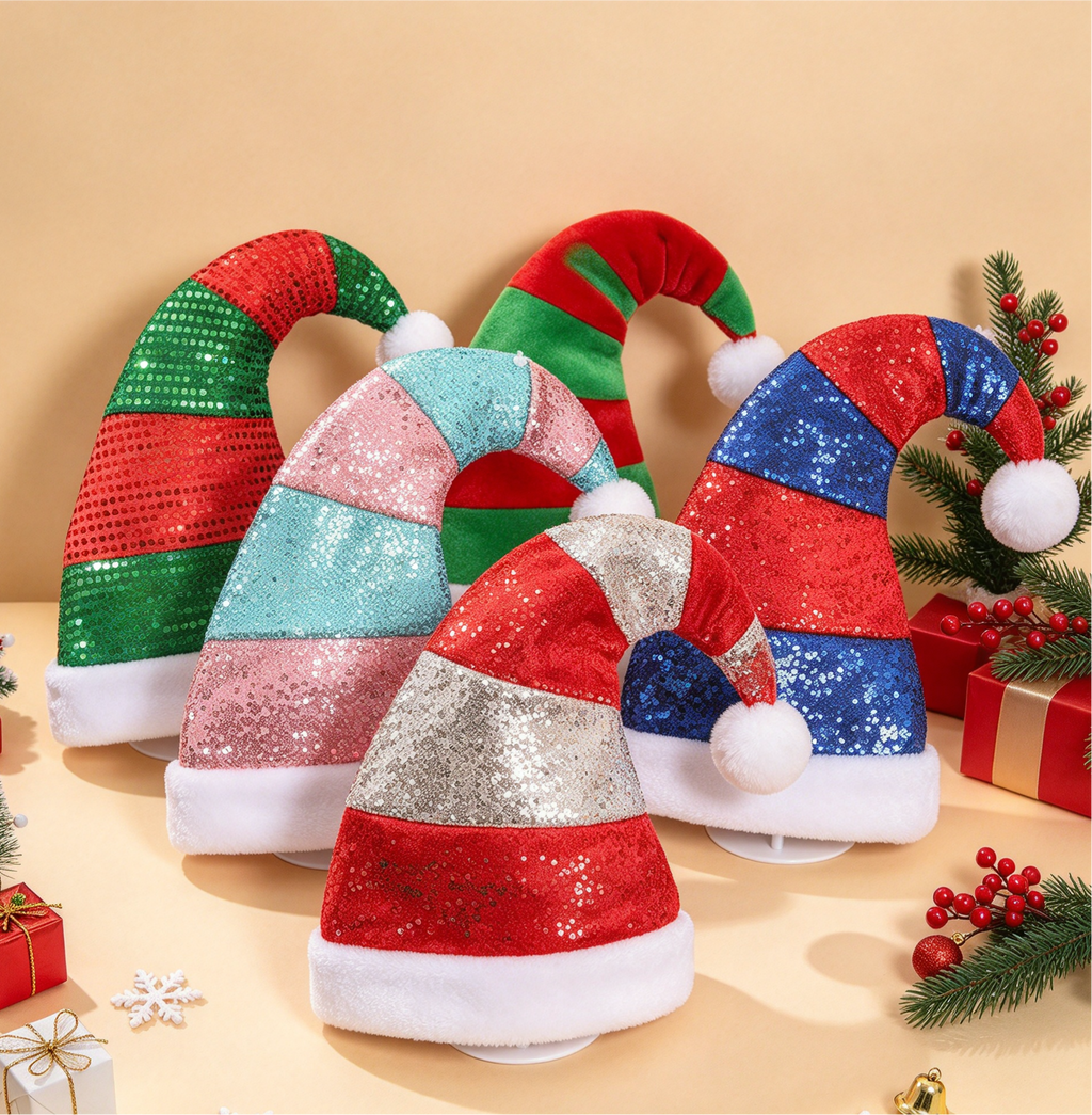 Color Block Santa Beanie with Curled Pom Pom Tip - view 1