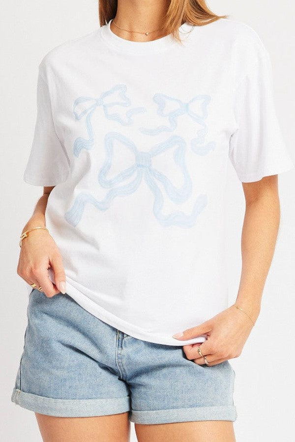 Ribbon Bow Outline Graphic Tee - Blue