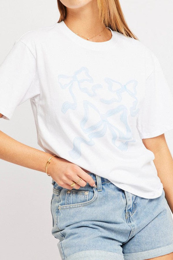 Ribbon Bow Outline Graphic Tee - Blue - 2