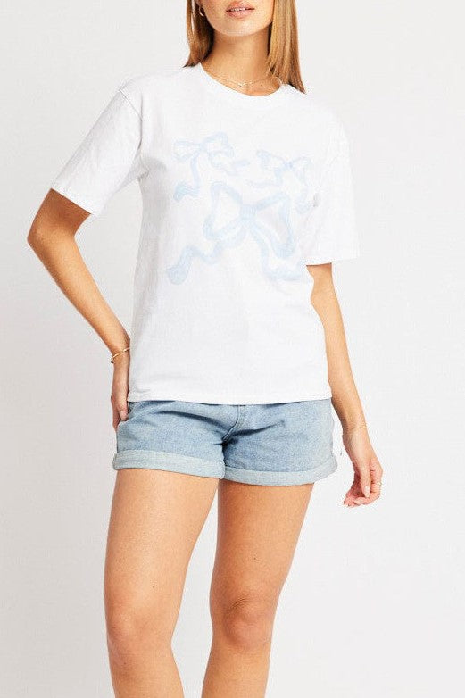 Ribbon Bow Outline Graphic Tee - Blue - 3