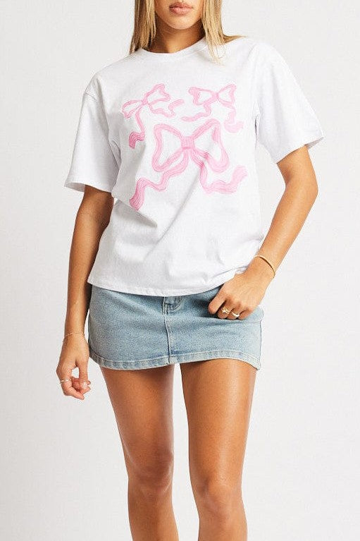 Ribbon Bow Outline Graphic Tee - Pink - 1