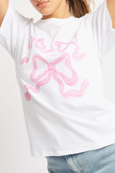 Ribbon Bow Outline Graphic Tee - Pink - 2