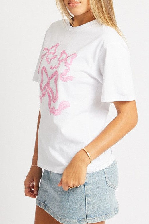 Ribbon Bow Outline Graphic Tee - Pink - 3