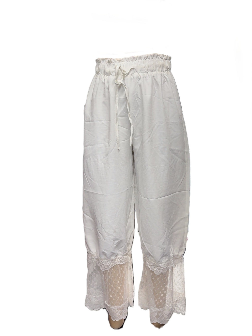 Lace Hem Wide Leg Boho Palazzo Pants - White