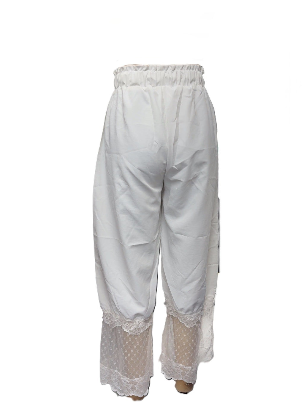 Lace Hem Wide Leg Boho Palazzo Pants - White - 1