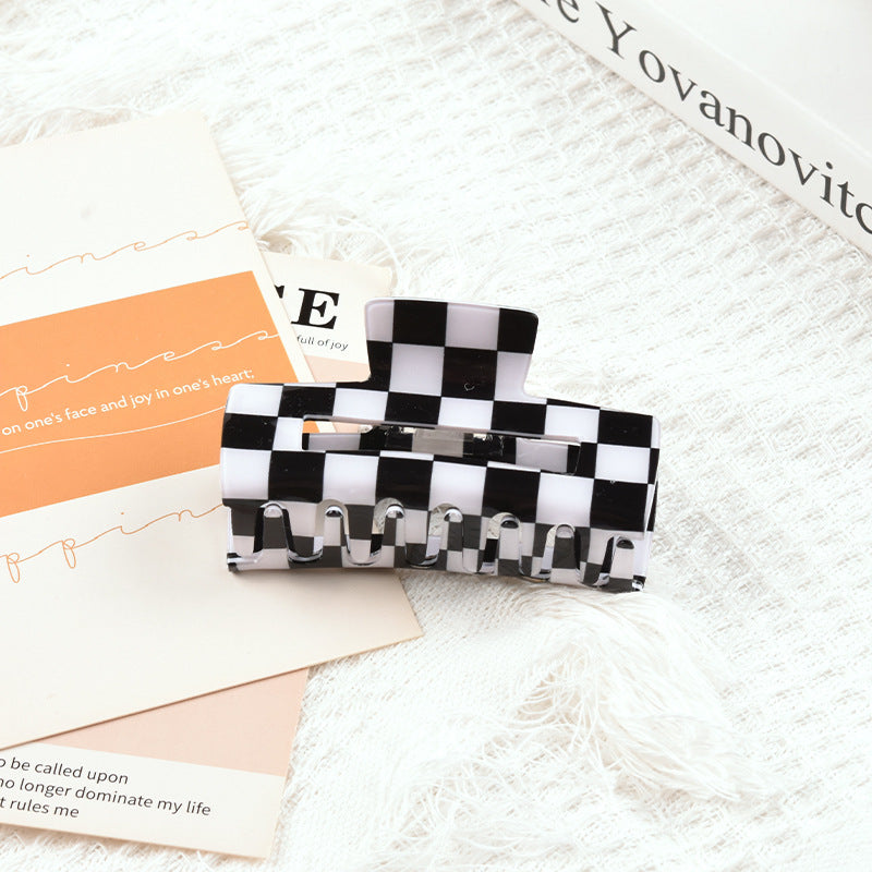 Hollow Rectangle Checkered Hair Claw Clip - Black