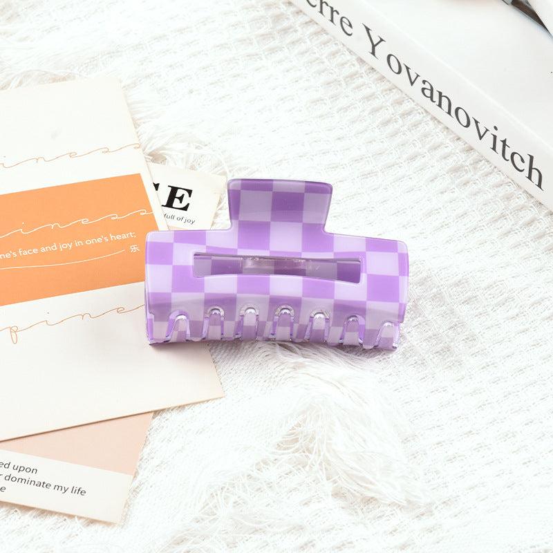 Hollow Rectangle Checkered Hair Claw Clip - Purple