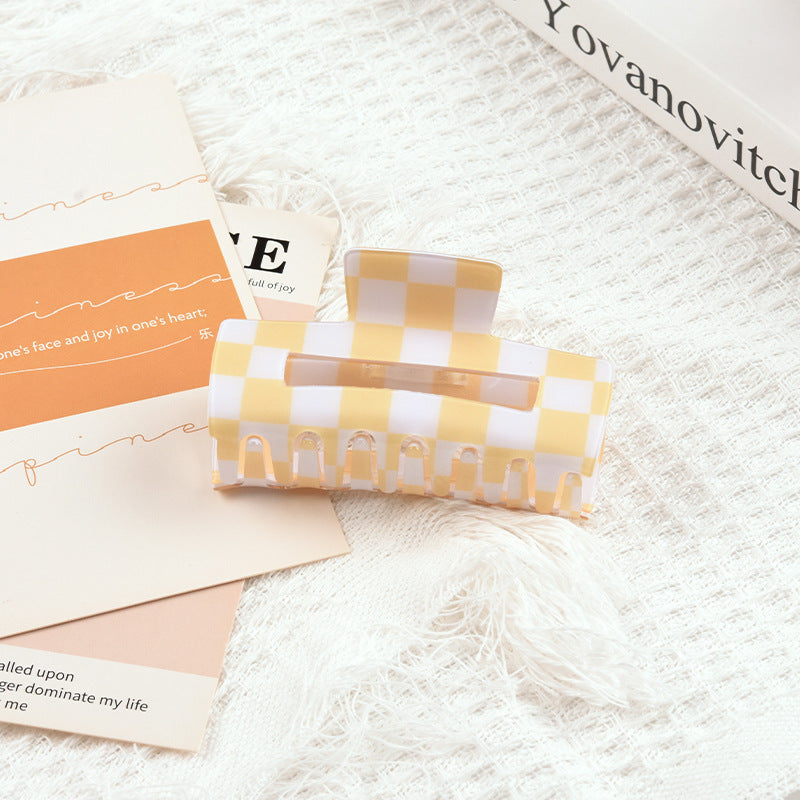 Hollow Rectangle Checkered Hair Claw Clip - Yellow