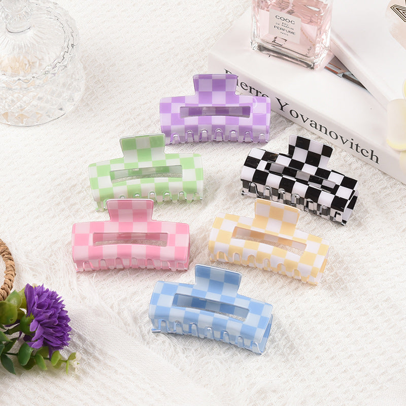 Hollow Rectangle Checkered Hair Claw Clip