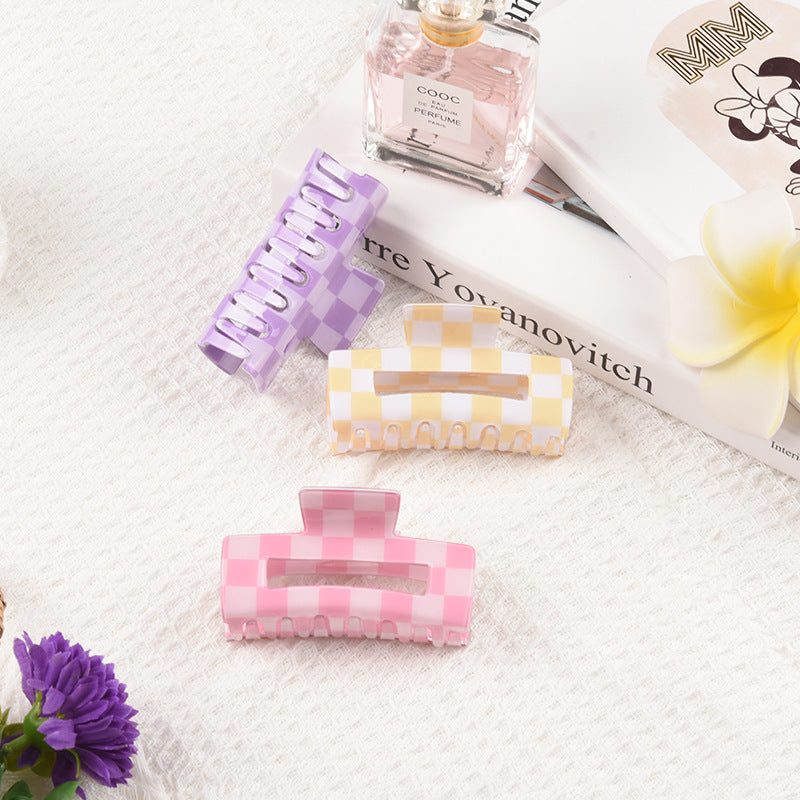 Hollow Rectangle Checkered Hair Claw Clip - view 1