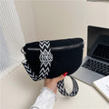 Corduroy Sling Belt Bag with Woven Strap - Black