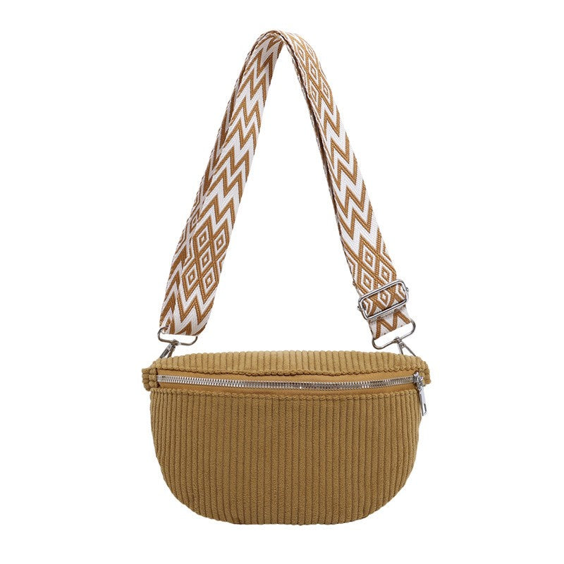 Corduroy Sling Belt Bag with Woven Strap