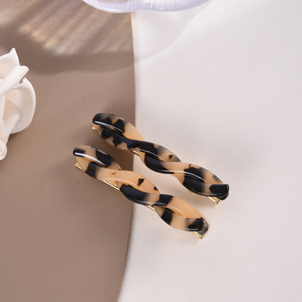 Twisted Acetate Duckbill Hair Slide Set - Leopard