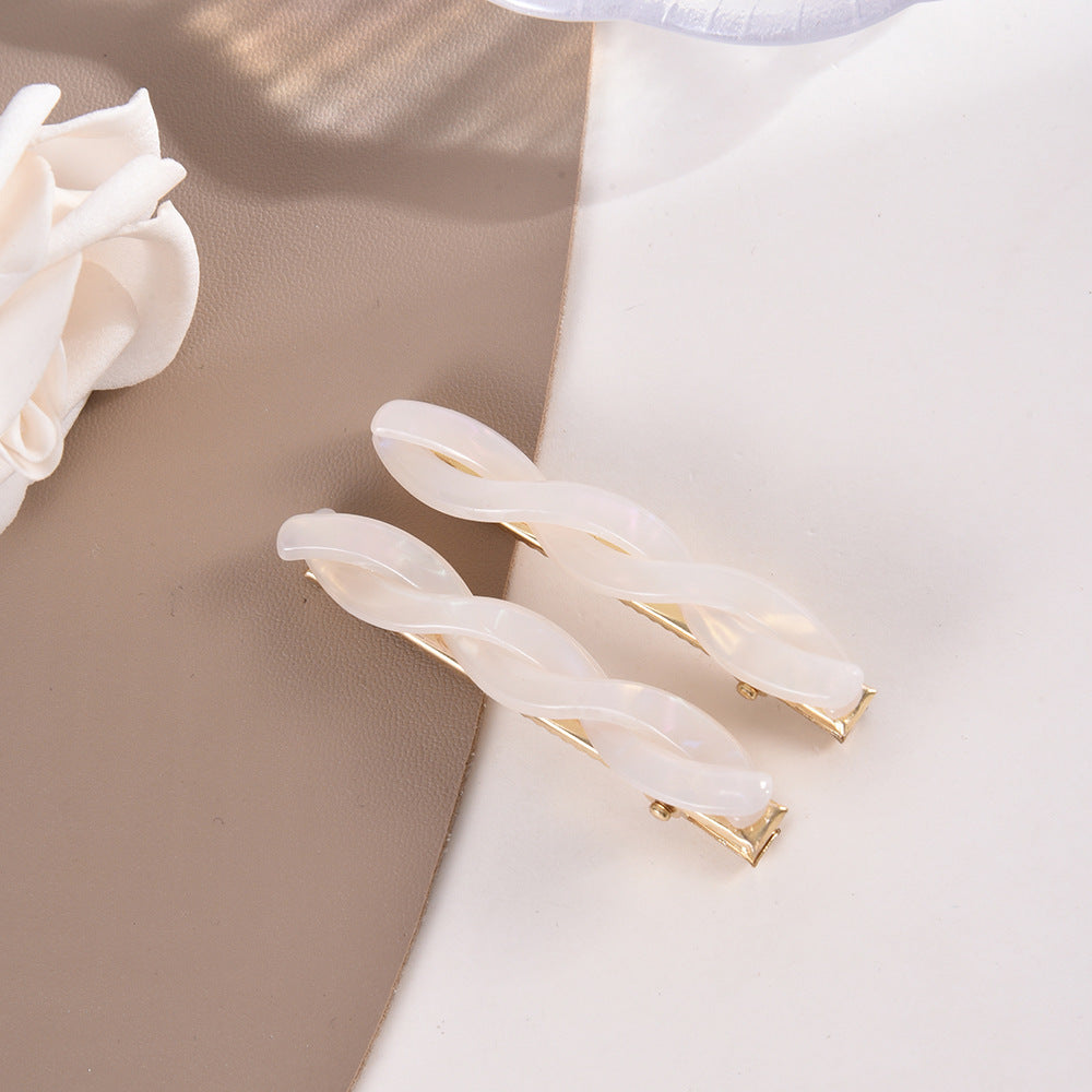 Twisted Acetate Duckbill Hair Slide Set - White