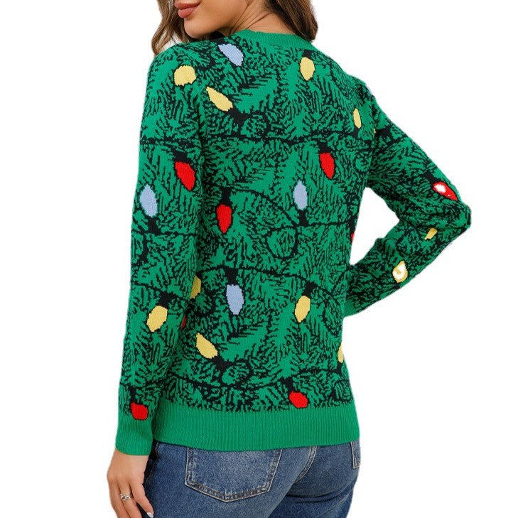 String Lights Print Christmas Sweater - Green