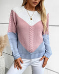 Chevron Color Block Cable Knit Pullover - Pink