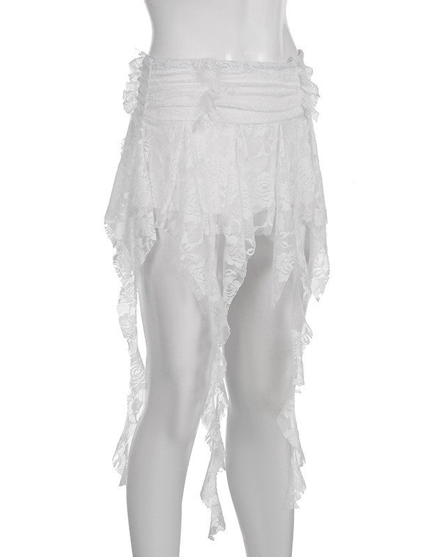 Low Waist Layered Lace Mini Skirt - White - 3