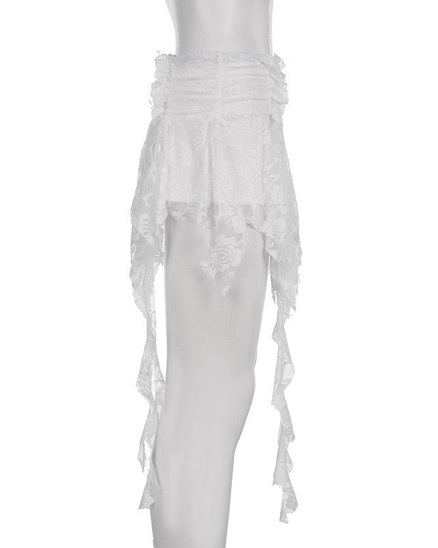 Low Waist Layered Lace Mini Skirt - White - 4