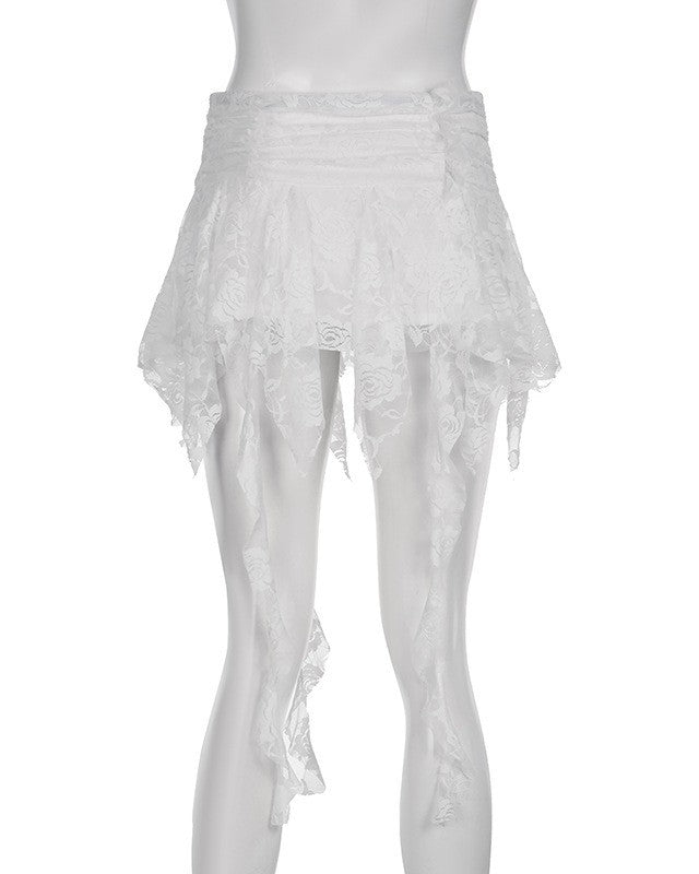 Low Waist Layered Lace Mini Skirt - White - 5