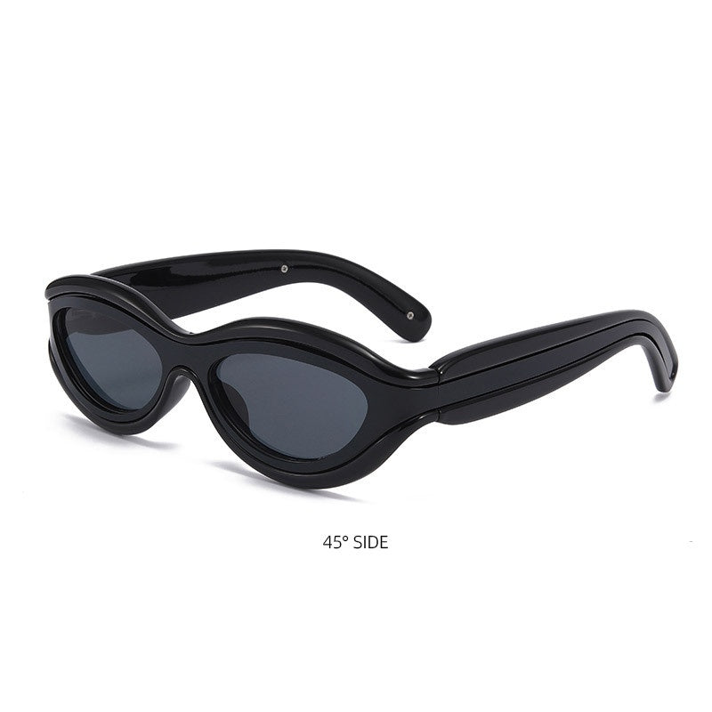 Thick Oval Y2K Sport Wrap Sunglasses - BLACK