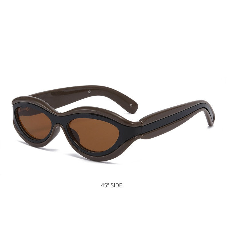 Thick Oval Y2K Sport Wrap Sunglasses - COFFEE