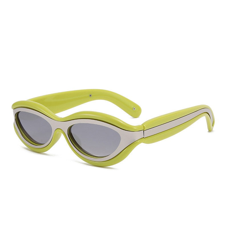 Thick Oval Y2K Sport Wrap Sunglasses - GREEN
