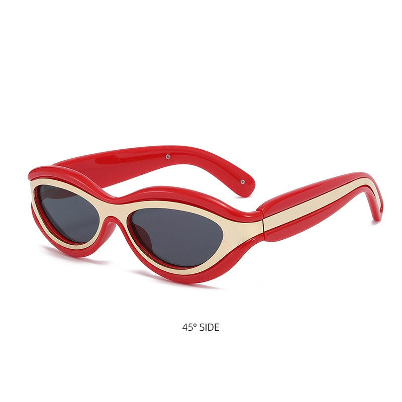 Thick Oval Y2K Sport Wrap Sunglasses - RED