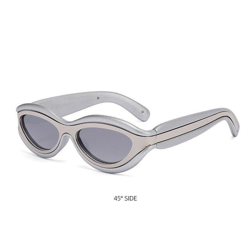 Thick Oval Y2K Sport Wrap Sunglasses - SILVER