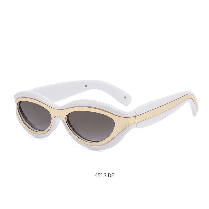 Thick Oval Y2K Sport Wrap Sunglasses - WHITE