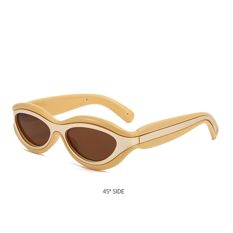 Thick Oval Y2K Sport Wrap Sunglasses - YELLOW