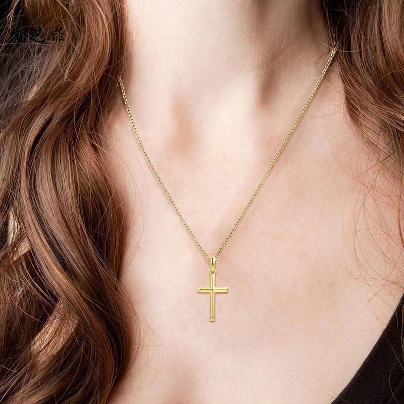 Minimalist Cross Pendant Chain Necklace - Gold
