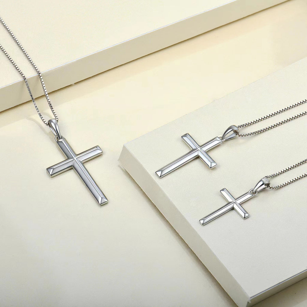 Minimalist Cross Pendant Chain Necklace - Silver - 1
