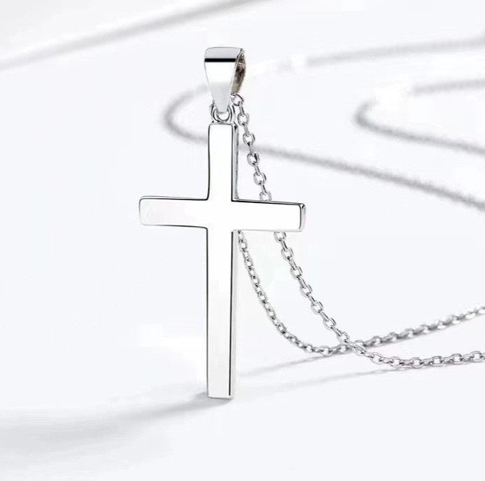 Minimalist Cross Pendant Chain Necklace - Silver - 2