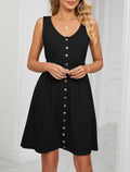 Sleeveless Button Front Dress With Side Pockets - Black