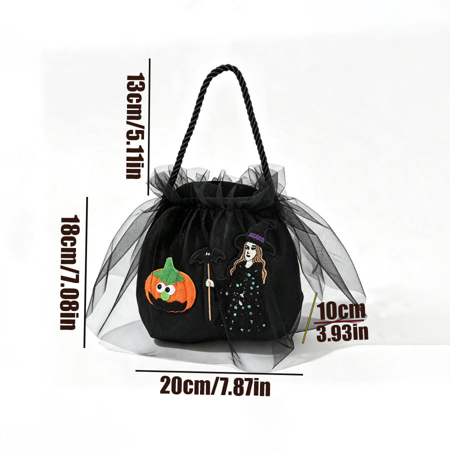 Spooky Witch Drawstring Bucket Treat Bag - Black
