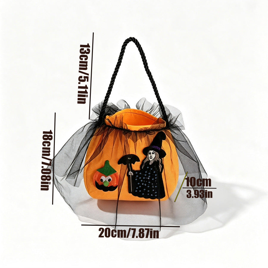 Spooky Witch Drawstring Bucket Treat Bag - Orange - 1