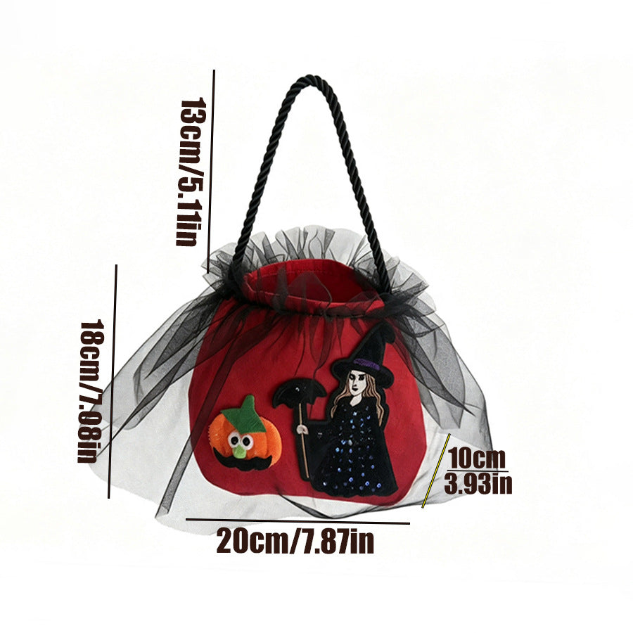Spooky Witch Drawstring Bucket Treat Bag - Red