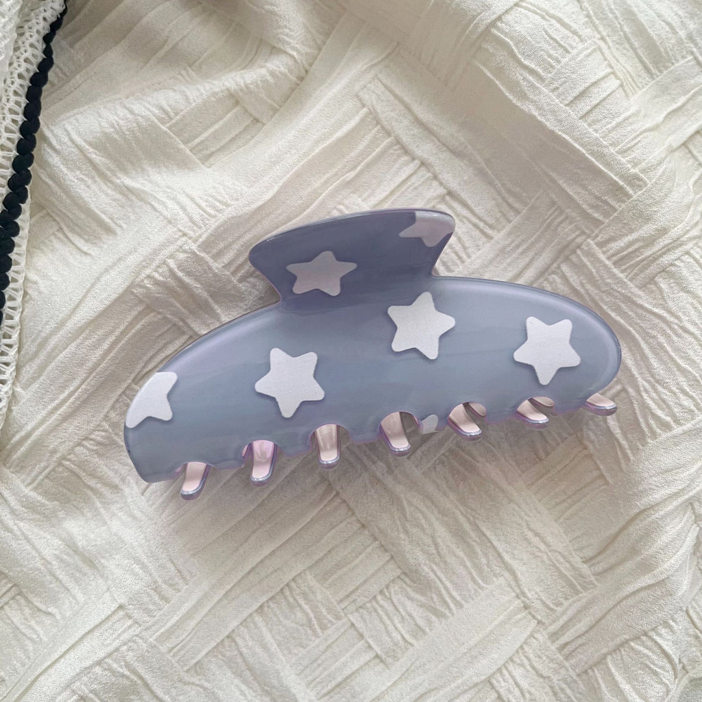 Star Print Large Hair Claw Clip Matte Finish - Blue